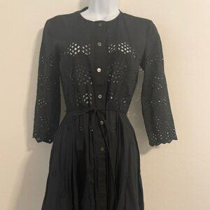 Theory Black Vintage Eyelet Shirt Dress Kalsingas Size 0 Women's NO LINING